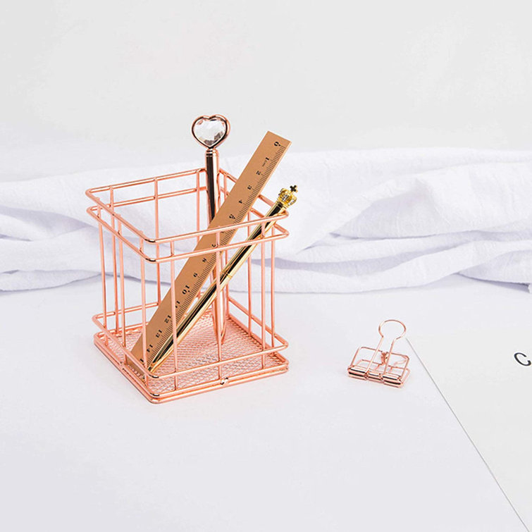 Symple Stuff Rose Gold Series Desk Organiser Square Pen Holder